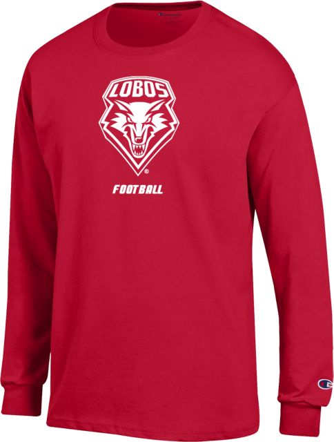 New Mexico Champion Red Long Sleeve T Shirt-S Lobos Football - ONLINE ONLY
