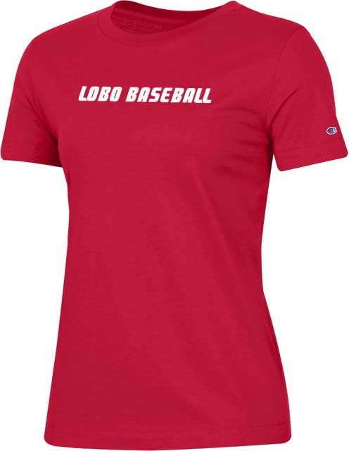 New Mexico Champion Womens Scarlet Red Tee-XS Lobo Baseball - ONLINE ONLY